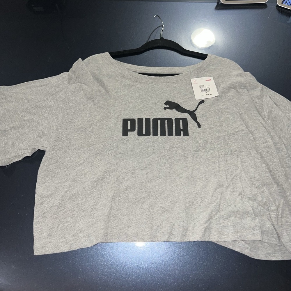 PUMA Cropped T Shirt Women's‎ Size XL Gray NWT Cotton Short Sleeve
